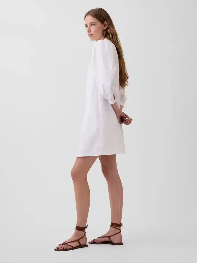 Miniabito in popeline con collo Henley