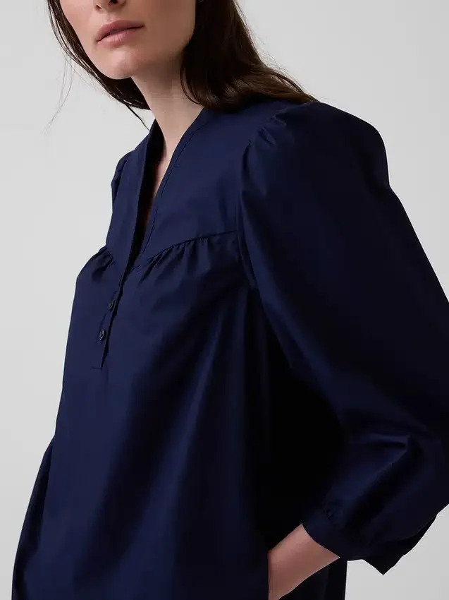 Miniabito in popeline con collo Henley