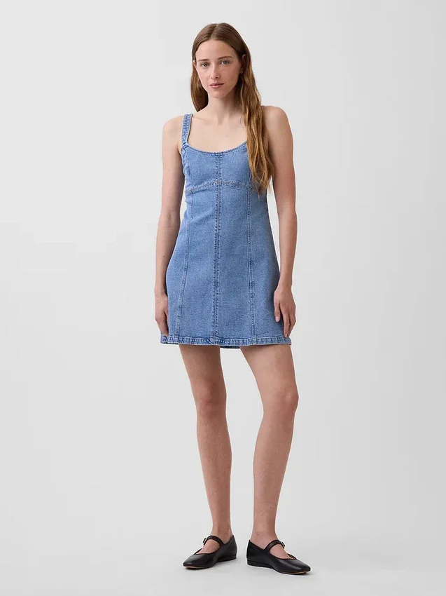 Minivestito con inserti in denim