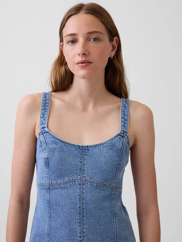 Minivestito con inserti in denim