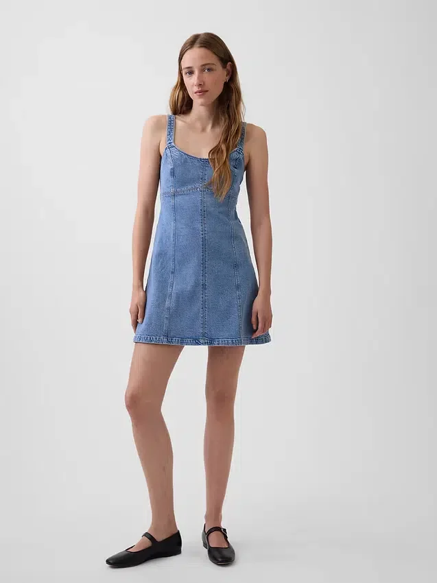 Minivestito con inserti in denim