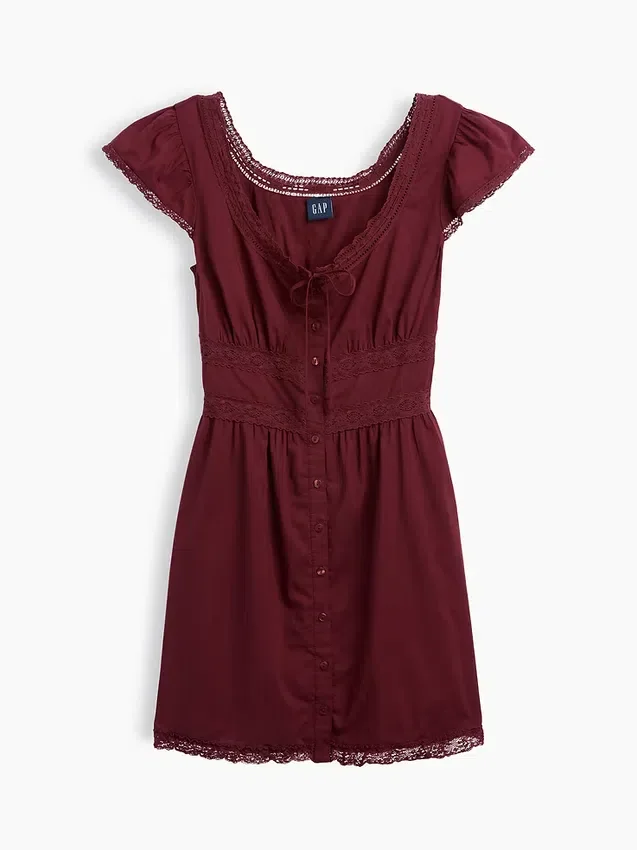 Minivestito con scollo rotondo e bordi in pizzo