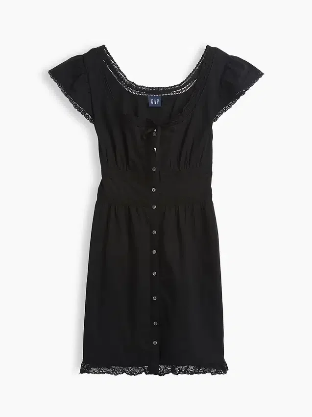 Minivestito con scollo rotondo e bordi in pizzo