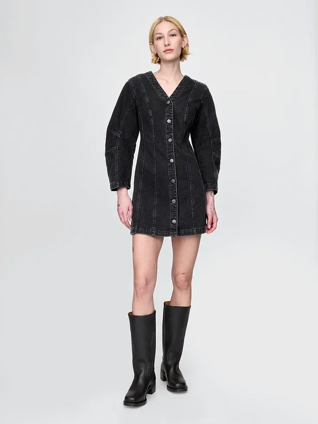 Minivestito in denim con maniche a campana