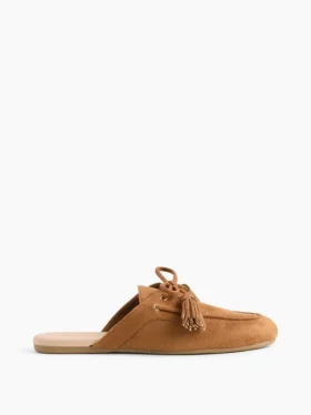 Mules vegane in pelle scamosciata con nappine