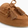 Mules vegane in pelle scamosciata con nappine