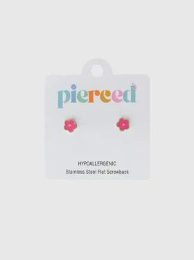 Orecchini a vite con fiore rosa shocking di Pierced Co