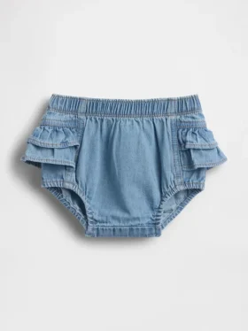 Pantaloncini a balze in denim per neonati