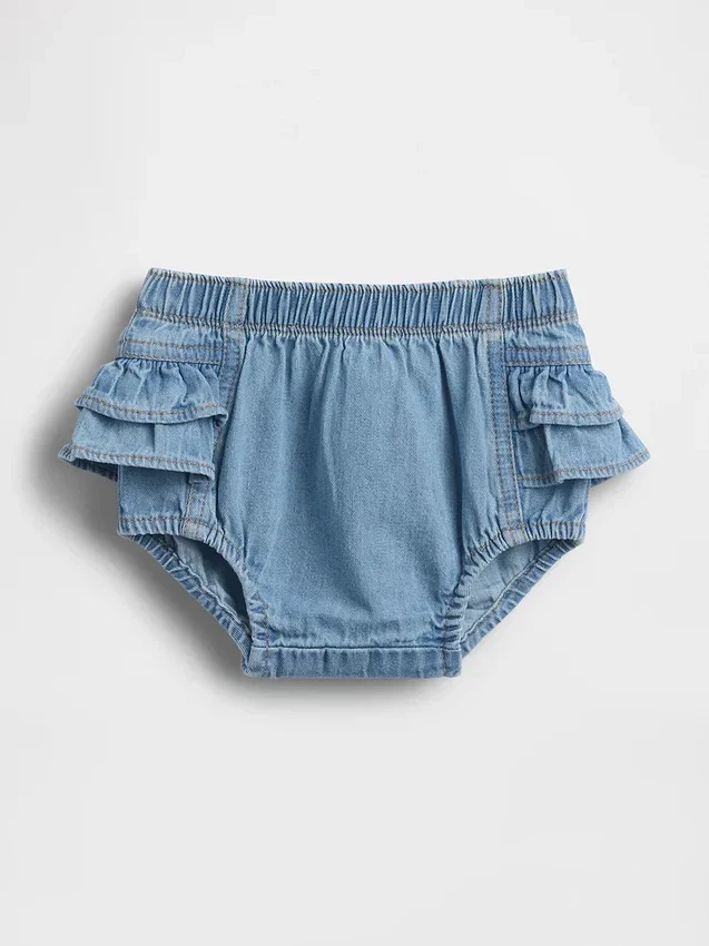 Pantaloncini a balze in denim per neonati