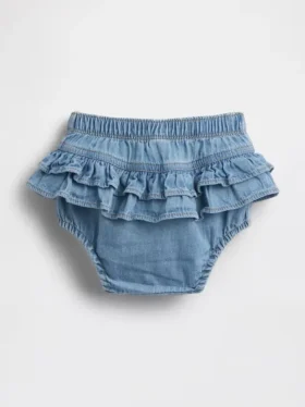 Pantaloncini a balze in denim per neonati