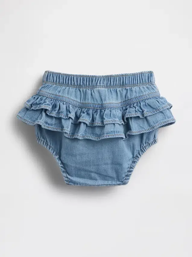 Pantaloncini a balze in denim per neonati