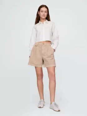 Pantaloncini a pieghe in twill a vita media da 6"