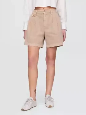 Pantaloncini a pieghe in twill a vita media da 6″