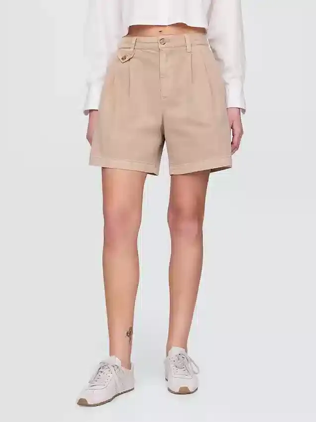 Pantaloncini a pieghe in twill a vita media da 6"