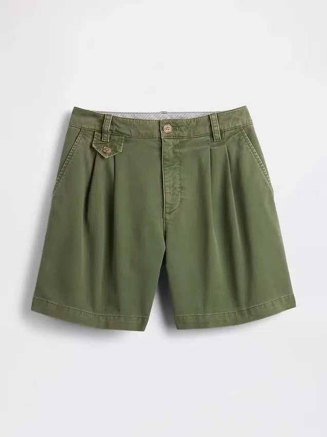 Pantaloncini a pieghe in twill a vita media da 6"
