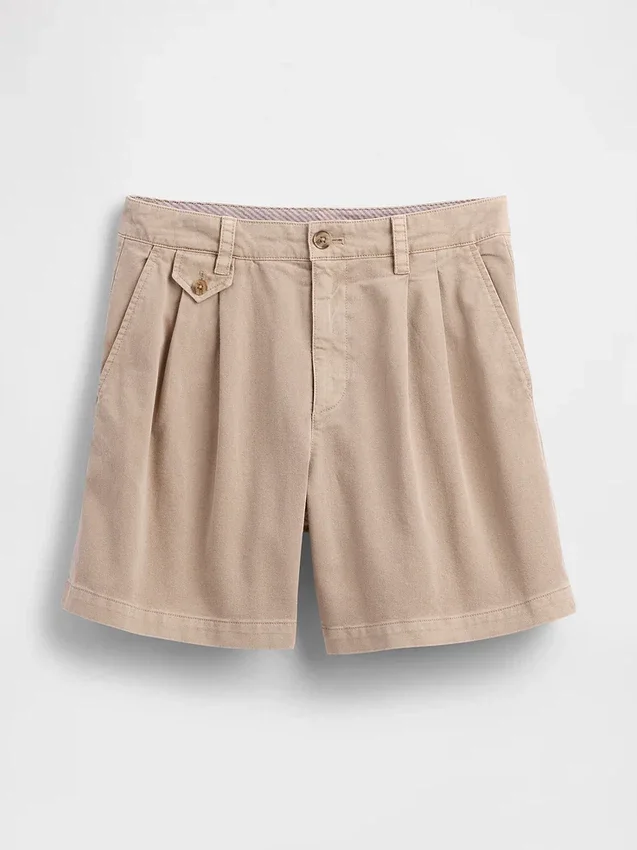 Pantaloncini a pieghe in twill a vita media da 6"