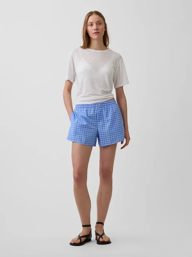 Pantaloncini a quadri in seersucker da 4"