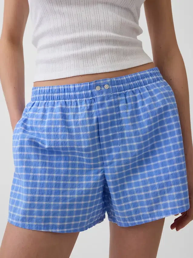 Pantaloncini a quadri in seersucker da 4"