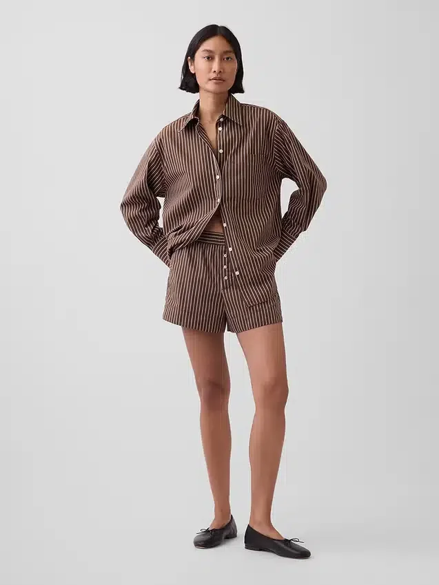 Pantaloncini a righe in popeline di cotone biologico