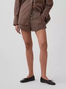 Pantaloncini a righe in popeline di cotone biologico