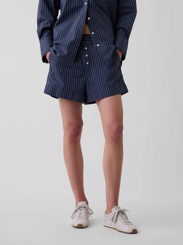 Pantaloncini a righe in popeline di cotone biologico