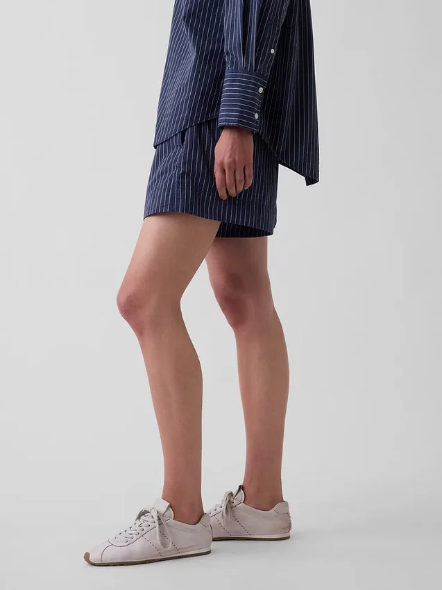 Pantaloncini a righe in popeline di cotone biologico