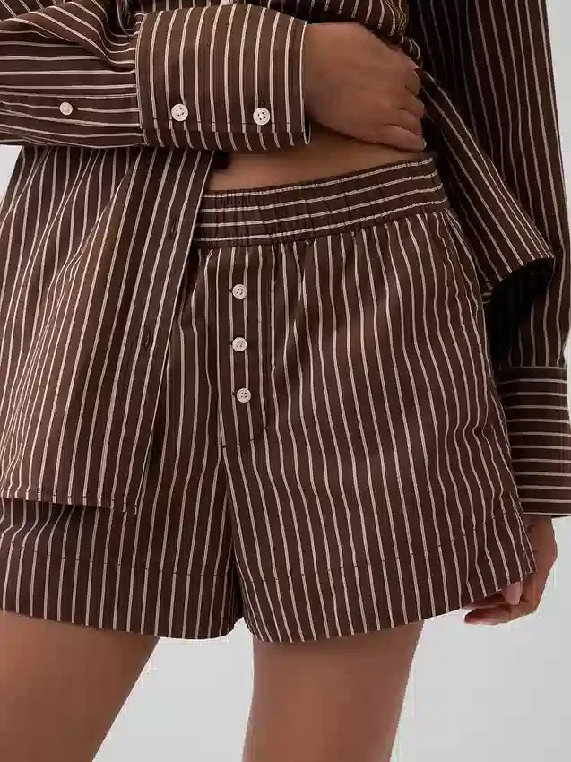 Pantaloncini a righe in popeline di cotone biologico