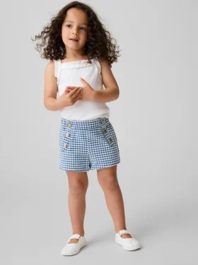 Pantaloncini a vita elastica in denim a quadretti marinareschi per neonato & bebè