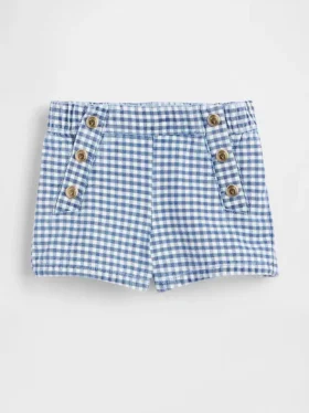 Pantaloncini a vita elastica in denim a quadretti marinareschi per neonato & bebè