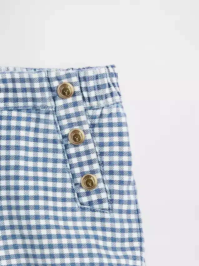 Pantaloncini a vita elastica in denim a quadretti marinareschi per neonato & bebè