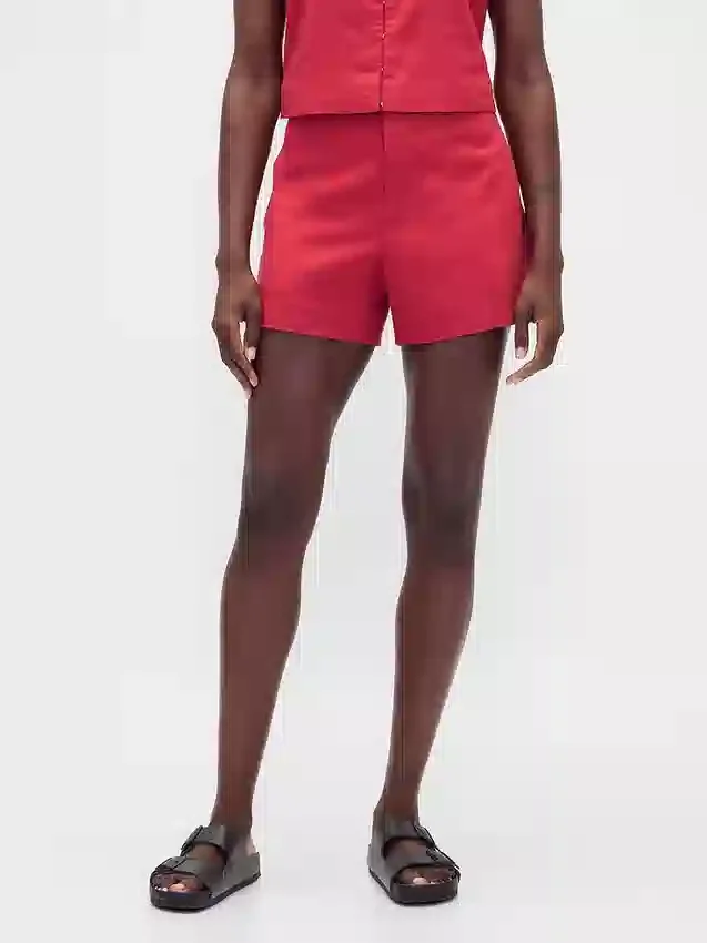 Pantaloncini a vita media da 4" in misto lino