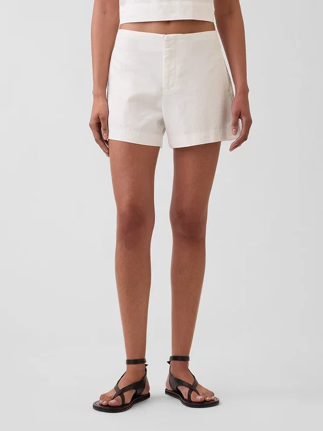 Pantaloncini a vita media da 4" in misto lino