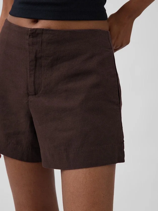 Pantaloncini a vita media da 4" in misto lino