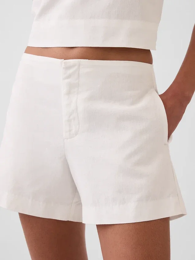 Pantaloncini a vita media da 4" in misto lino