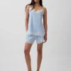 Pantaloncini a vita media da 4" in misto lino con bordi in pizzo