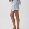 Pantaloncini a vita media da 4" in misto lino con bordi in pizzo