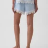 Pantaloncini a vita media da 4" in misto lino con bordi in pizzo