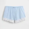 Pantaloncini a vita media da 4" in misto lino con bordi in pizzo