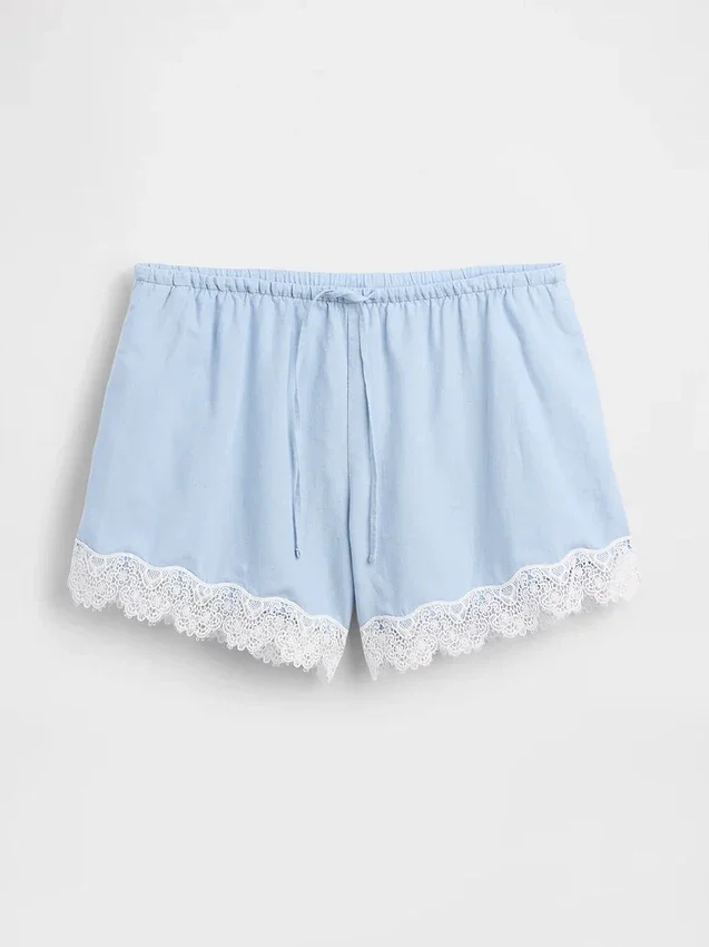 Pantaloncini a vita media da 4" in misto lino con bordi in pizzo