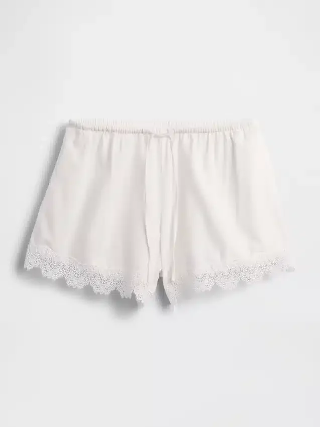 Pantaloncini a vita media da 4" in misto lino con bordi in pizzo