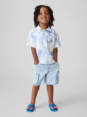 Pantaloncini cargo in denim ultra morbido con elastico in vita per neonato & bebè