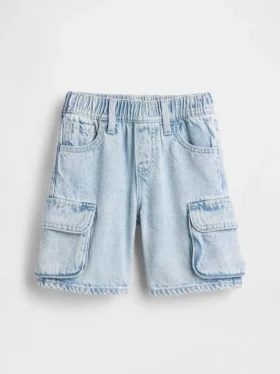 Pantaloncini cargo in denim ultra morbido con elastico in vita per neonato & bebè