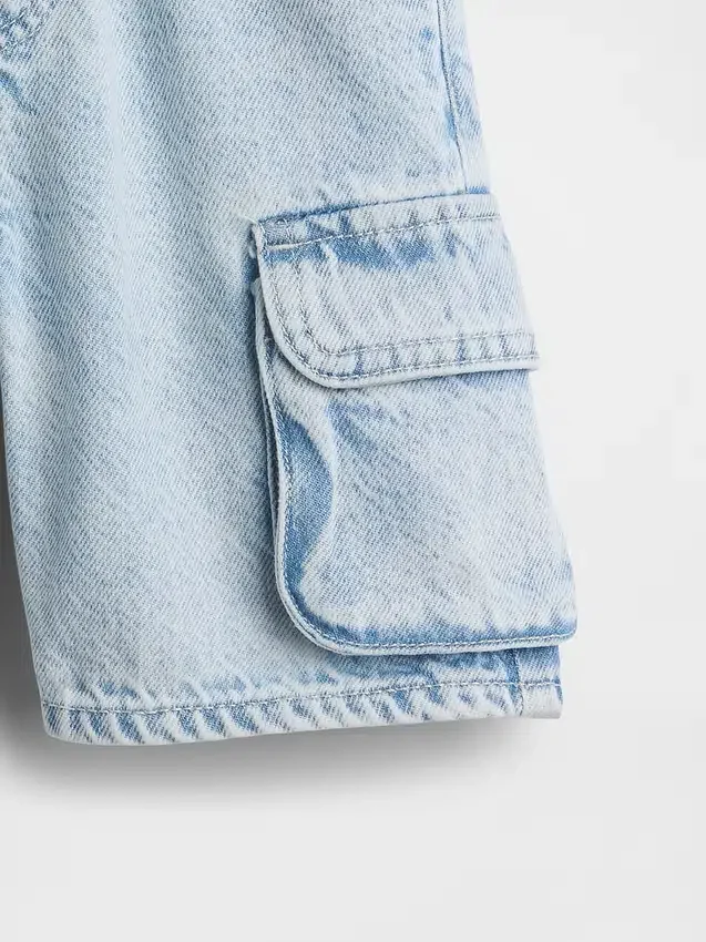 Pantaloncini cargo in denim ultra morbido con elastico in vita per neonato & bebè