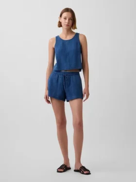 Pantaloncini comodi in denim di garza di cotone da 4"