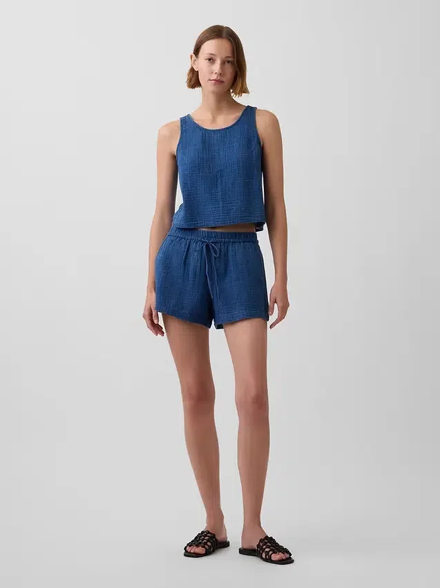 Pantaloncini comodi in denim di garza di cotone da 4"