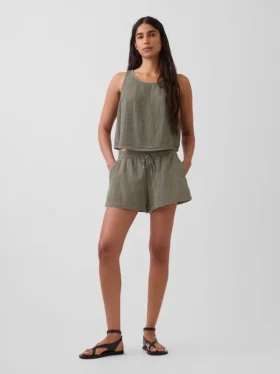 Pantaloncini comodi in garza di cotone a vita media da 4"
