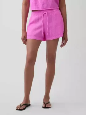 Pantaloncini comodi in garza di cotone a vita media da 4″