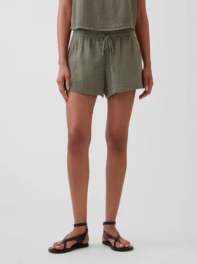 Pantaloncini comodi in garza di cotone a vita media da 4″