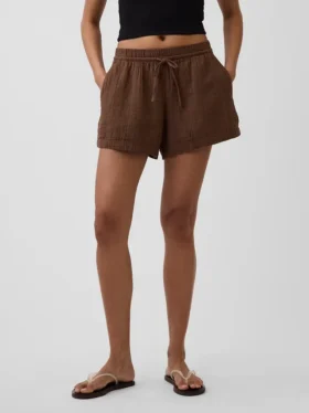 Pantaloncini comodi in garza di cotone a vita media da 4″