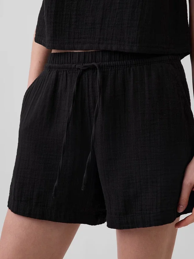 Pantaloncini comodi in garza di cotone a vita media da 4"